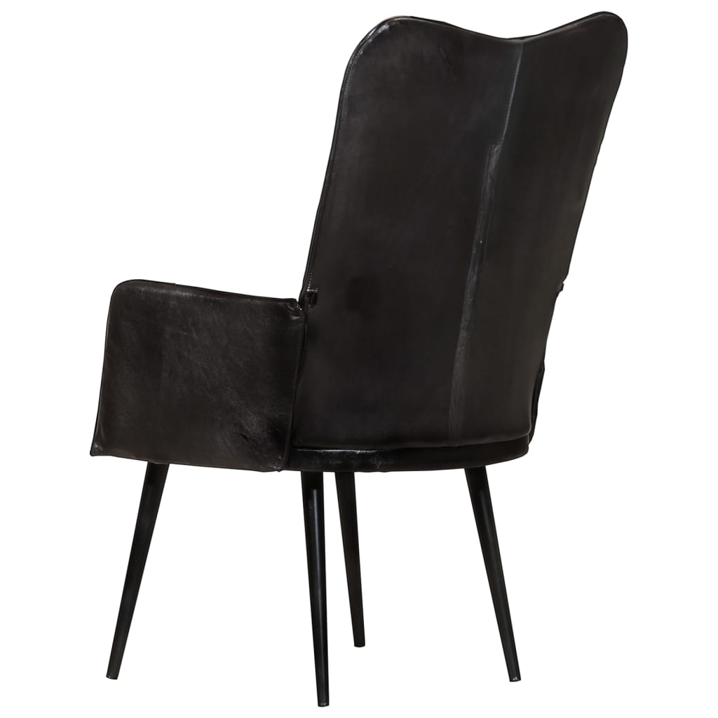 Poltrona Wingback Nera in Vera Pelle