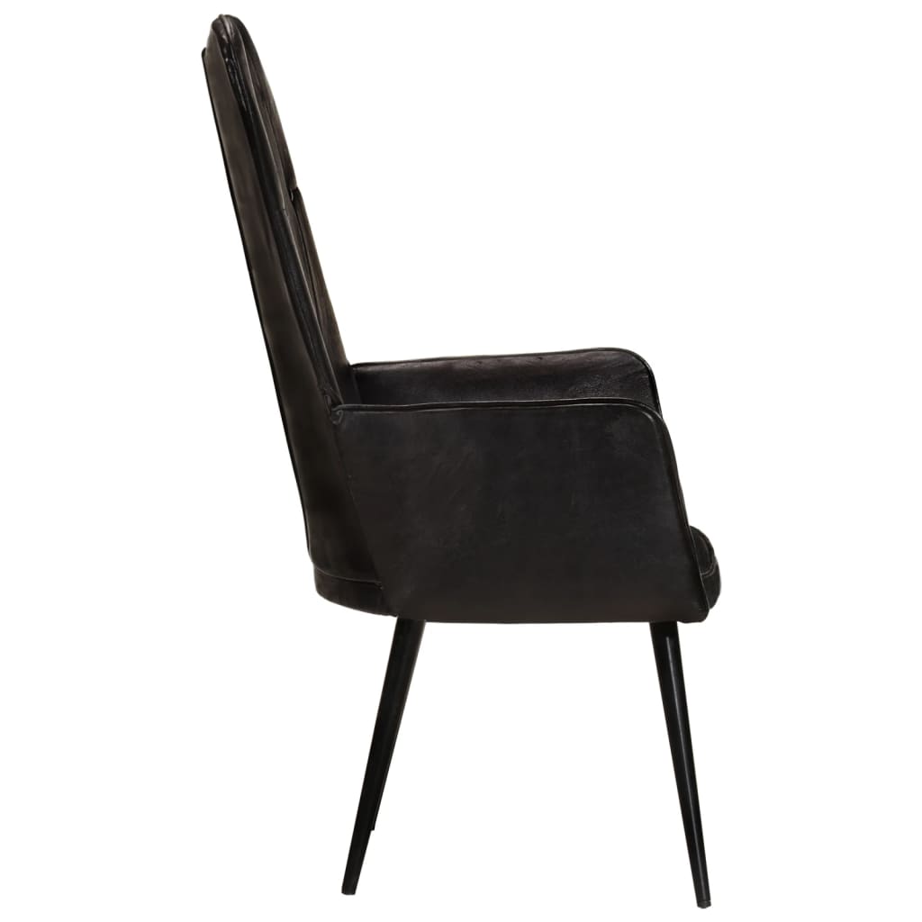 Poltrona Wingback Nera in Vera Pelle