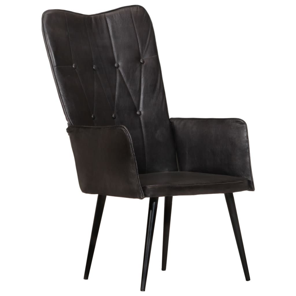 Poltrona Wingback Nera in Vera Pelle