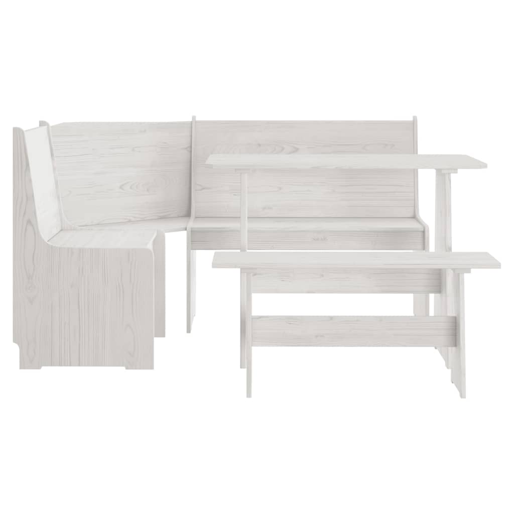 Set da Pranzo 3 pz REINE Bianco in Legno Massello di Pino