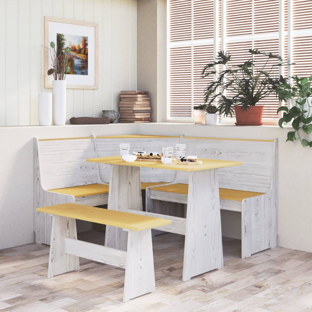 Set da Pranzo 3pz REINE Marrone ambra e Bianco in Legno di Pino - homemem39