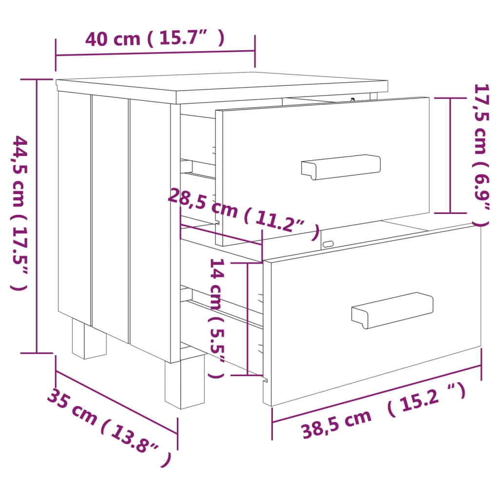 Comodino HAMAR Bianco 40x35x44,5 cm in Legno Massello di Pino - homemem39