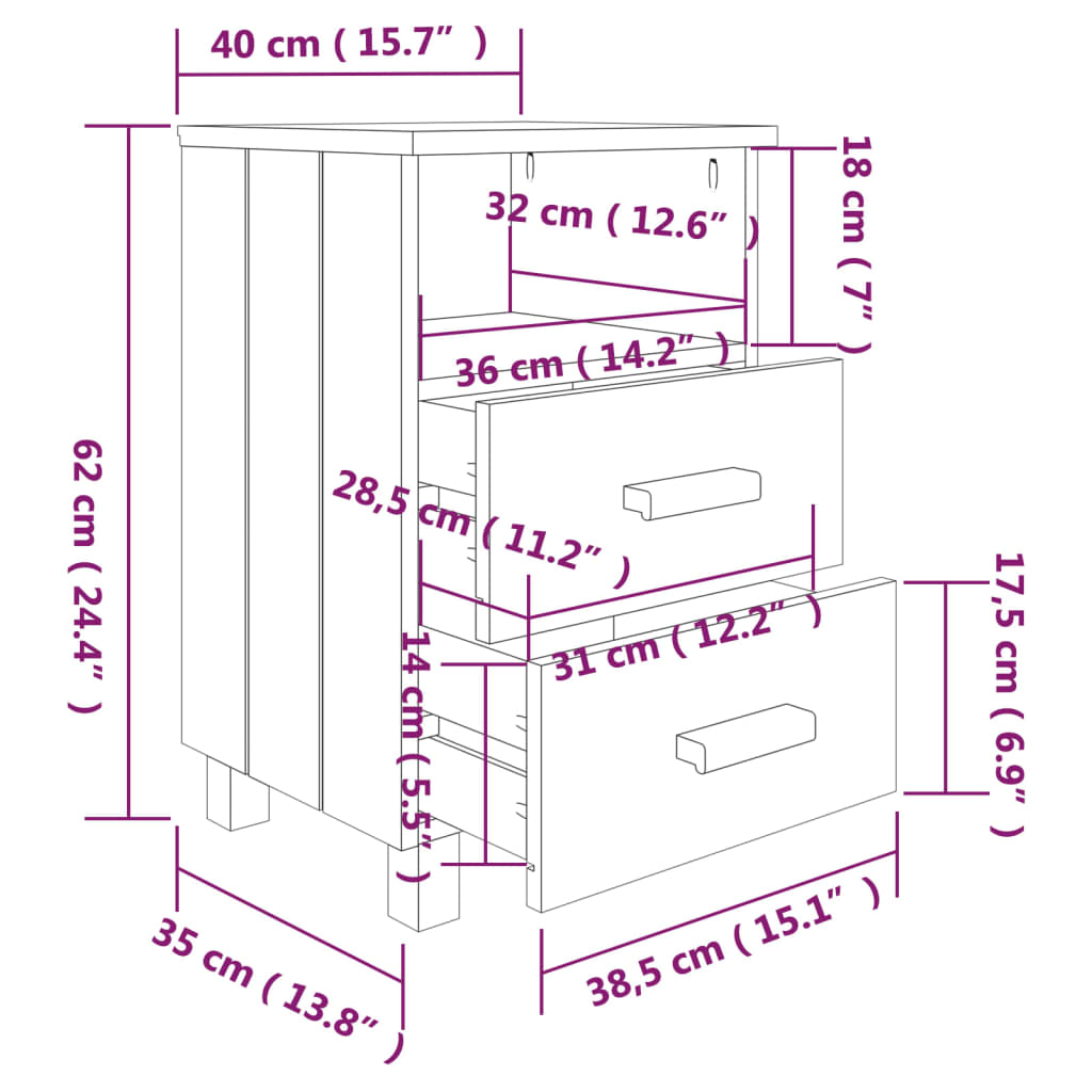 Comodini HAMAR 2 pz Bianchi 40x35x62 cm in Legno di Pino - homemem39