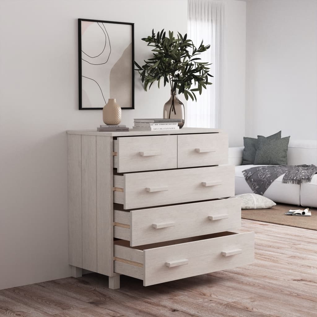 Credenza HAMAR Bianca 79x40x80 cm in Legno Massello di Pino - homemem39