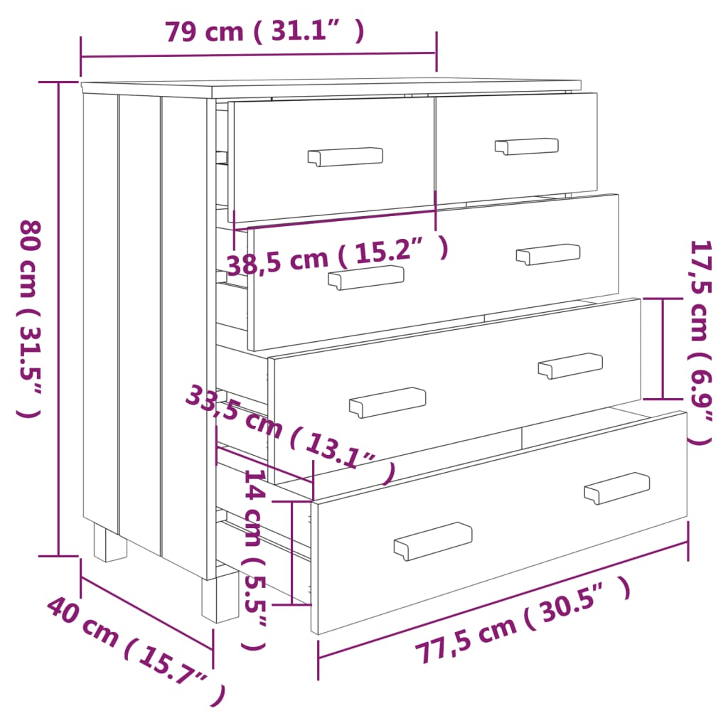 Credenza HAMAR Bianca 79x40x80 cm in Legno Massello di Pino - homemem39