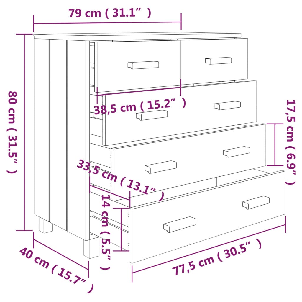 Credenza HAMAR Grigio Chiaro 79x40x80 cm Legno Massello di Pino - homemem39