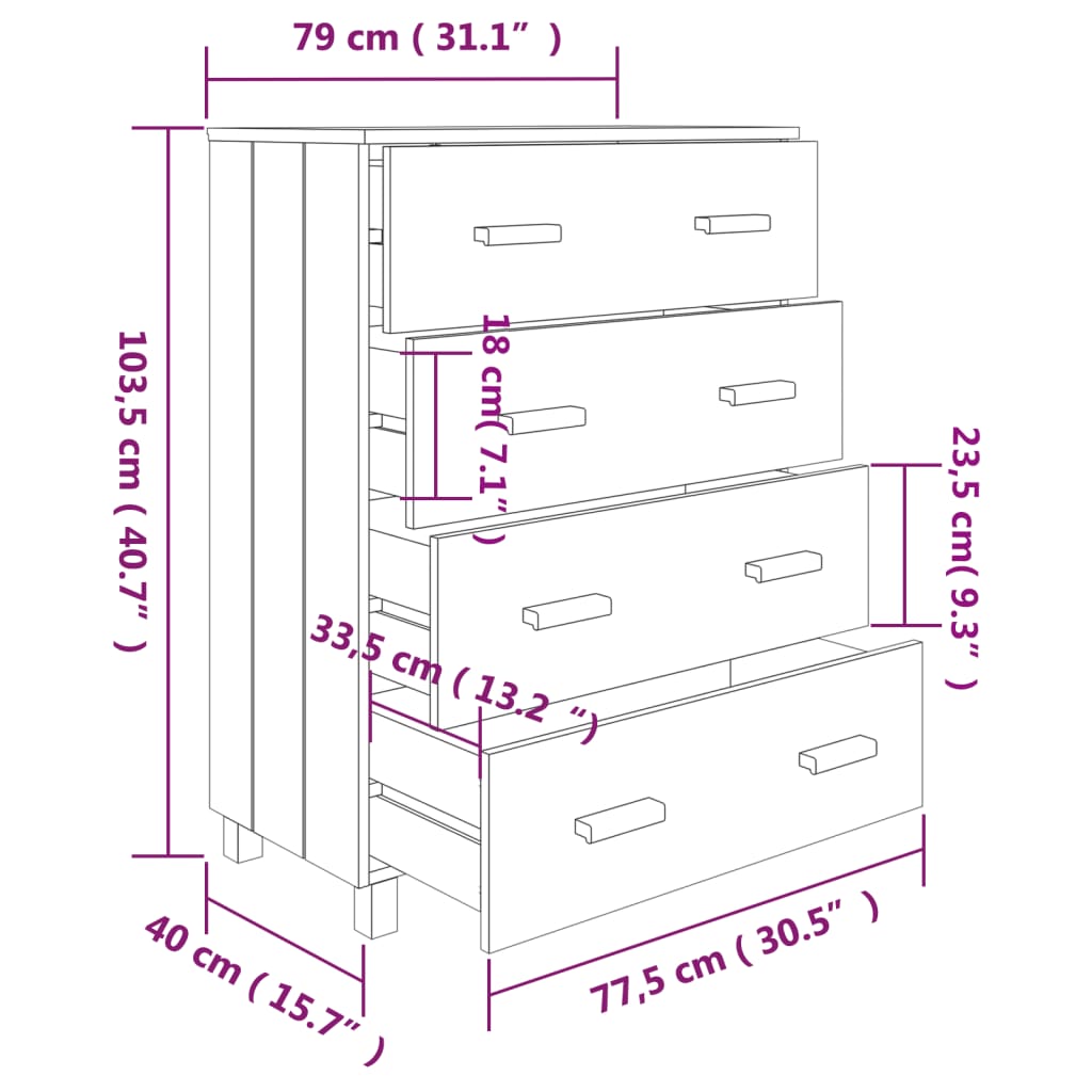 Credenza HAMAR Grigio Chiaro 79x40x103,5 cm in Legno di Pino - homemem39