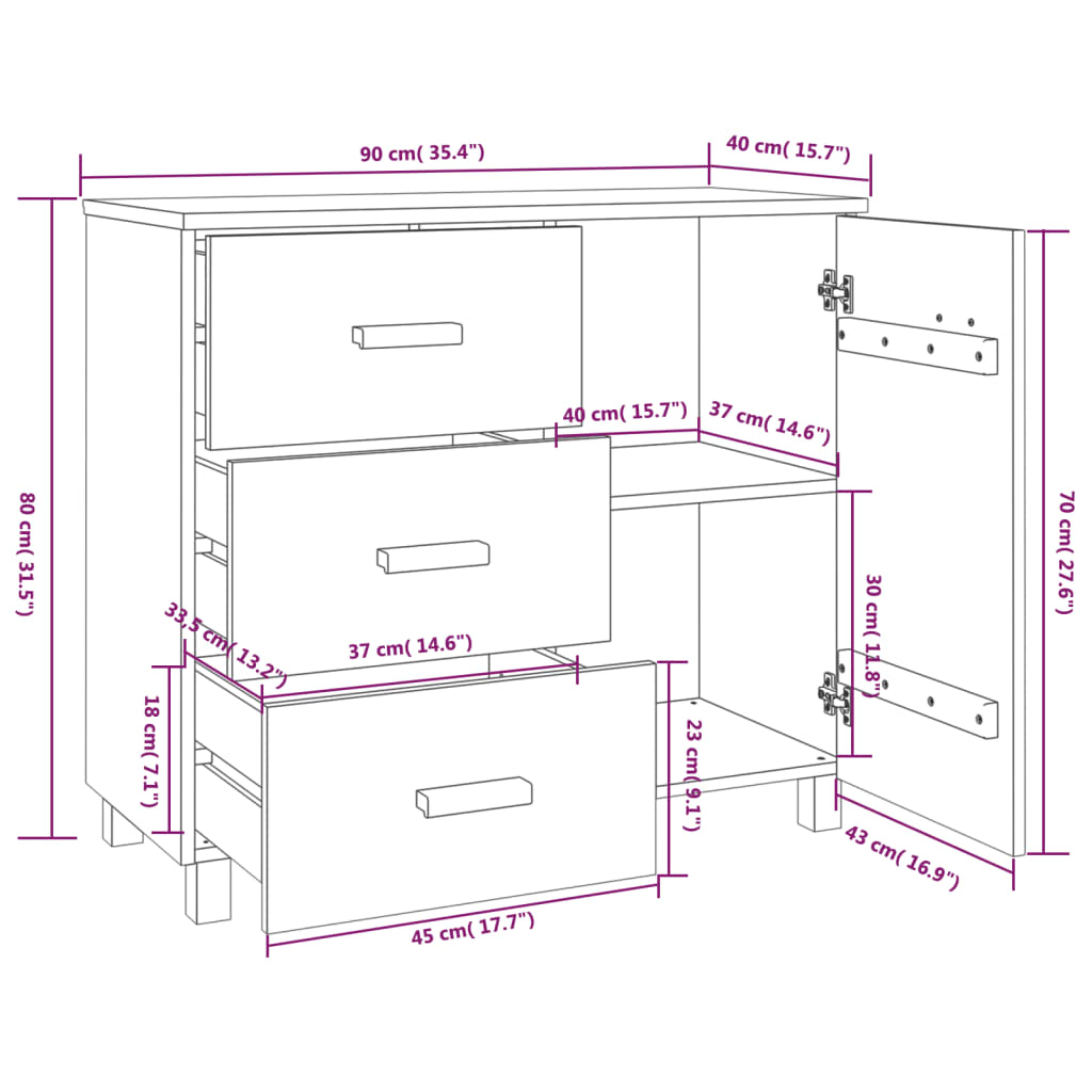 Credenza HAMAR Grigio Scuro 90x40x80 cm Legno Massello di Pino - homemem39