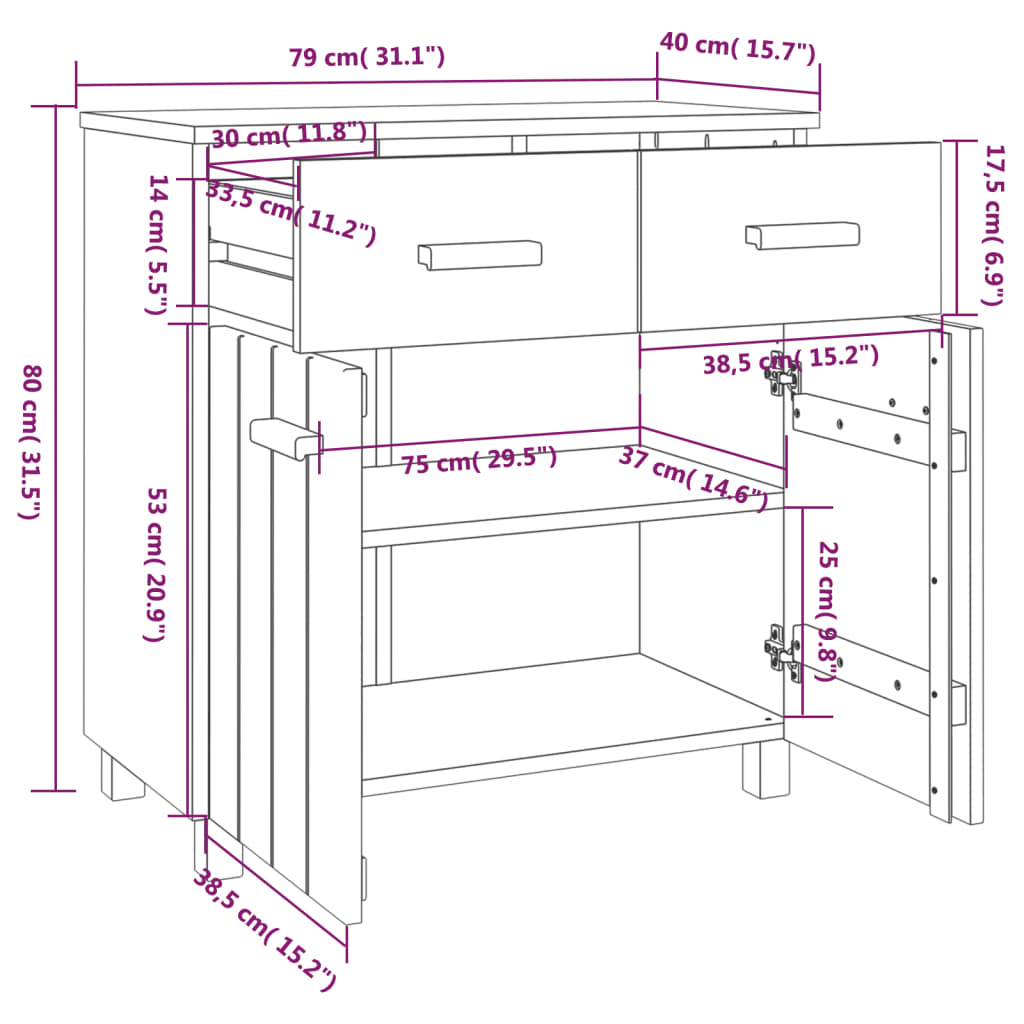 Credenza HAMAR Miele 79x40x80 cm in Legno Massello di Pino - homemem39