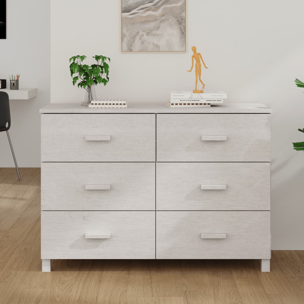 Credenza HAMAR Bianca 113x40x80 cm in Legno Massello di Pino - homemem39