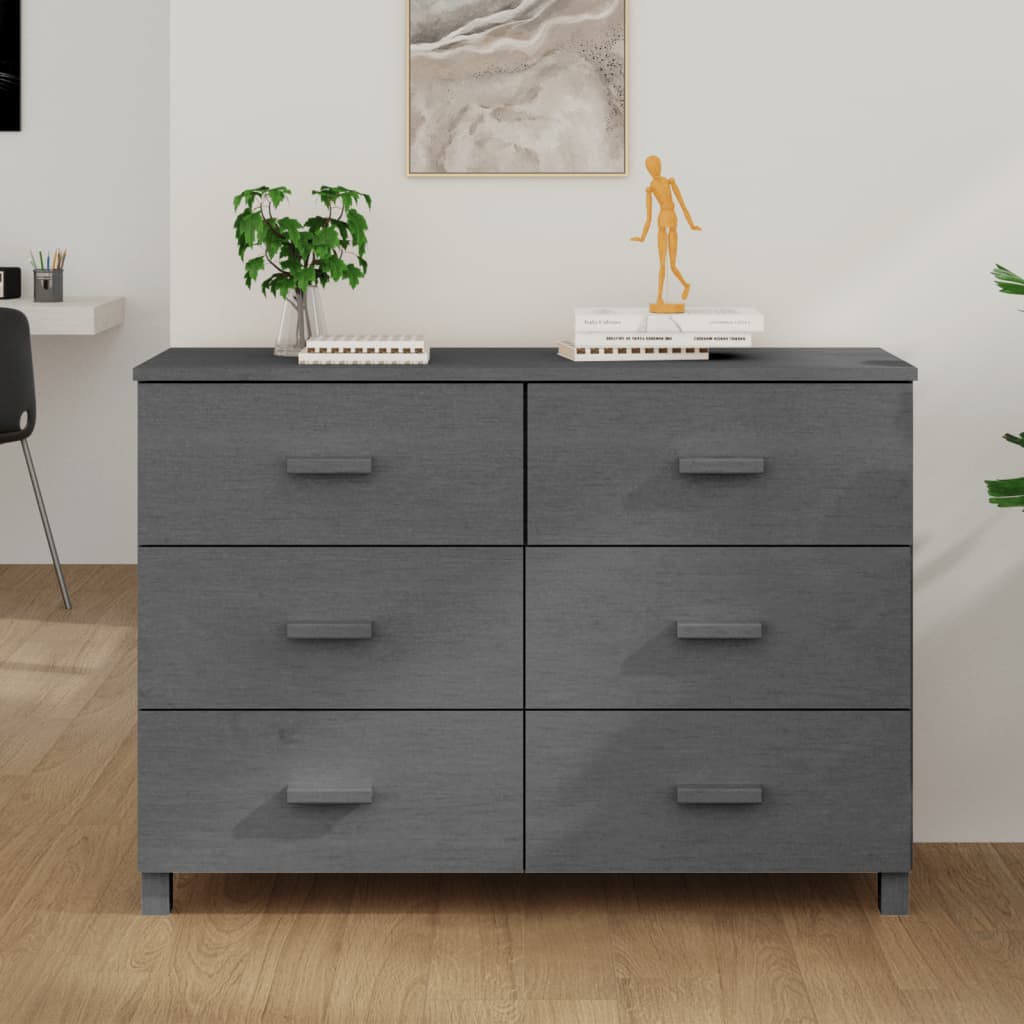 Credenza HAMAR Grigio Scuro 113x40x80 cm Legno Massello di Pino - homemem39