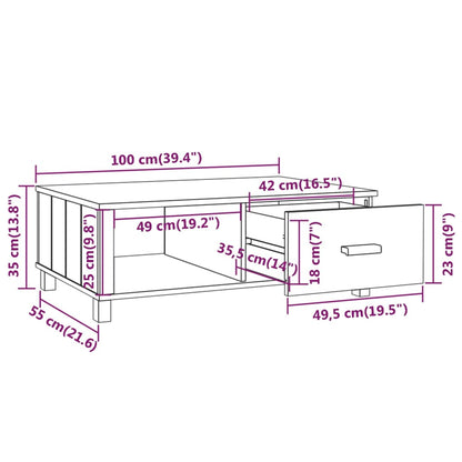 Tavolino HAMAR Miele 100x55x35 cm in Legno Massello di Pino - homemem39