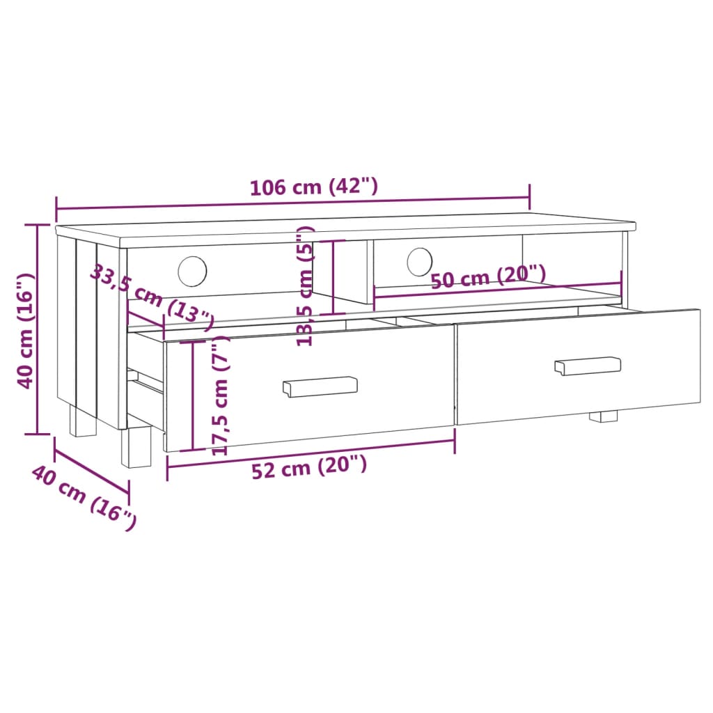 Mobile TV HAMAR Miele 106x40x40 cm in Legno Massello di Pino - homemem39