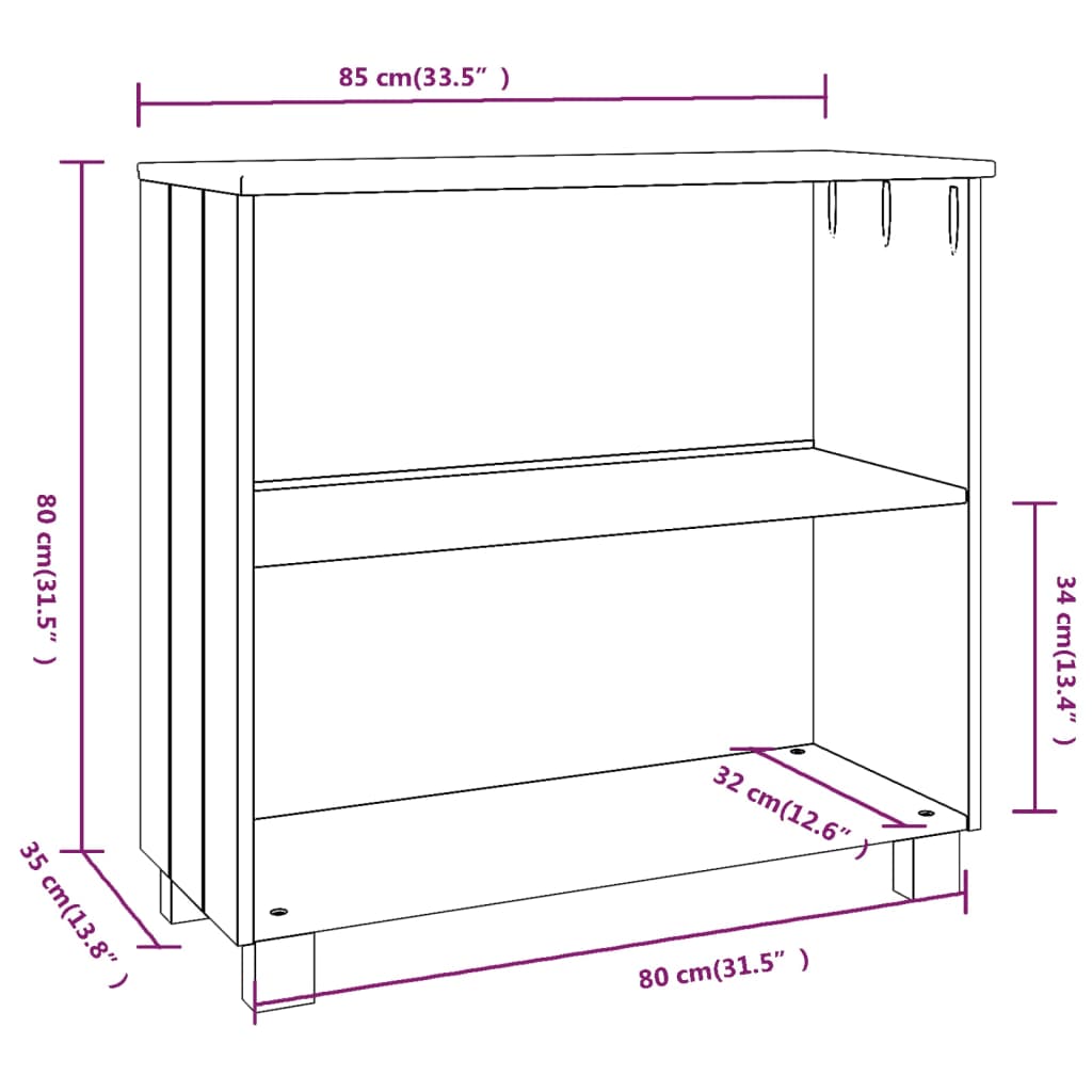 Credenza HAMAR Miele 85x35x80 cm in Legno Massello di Pino - homemem39