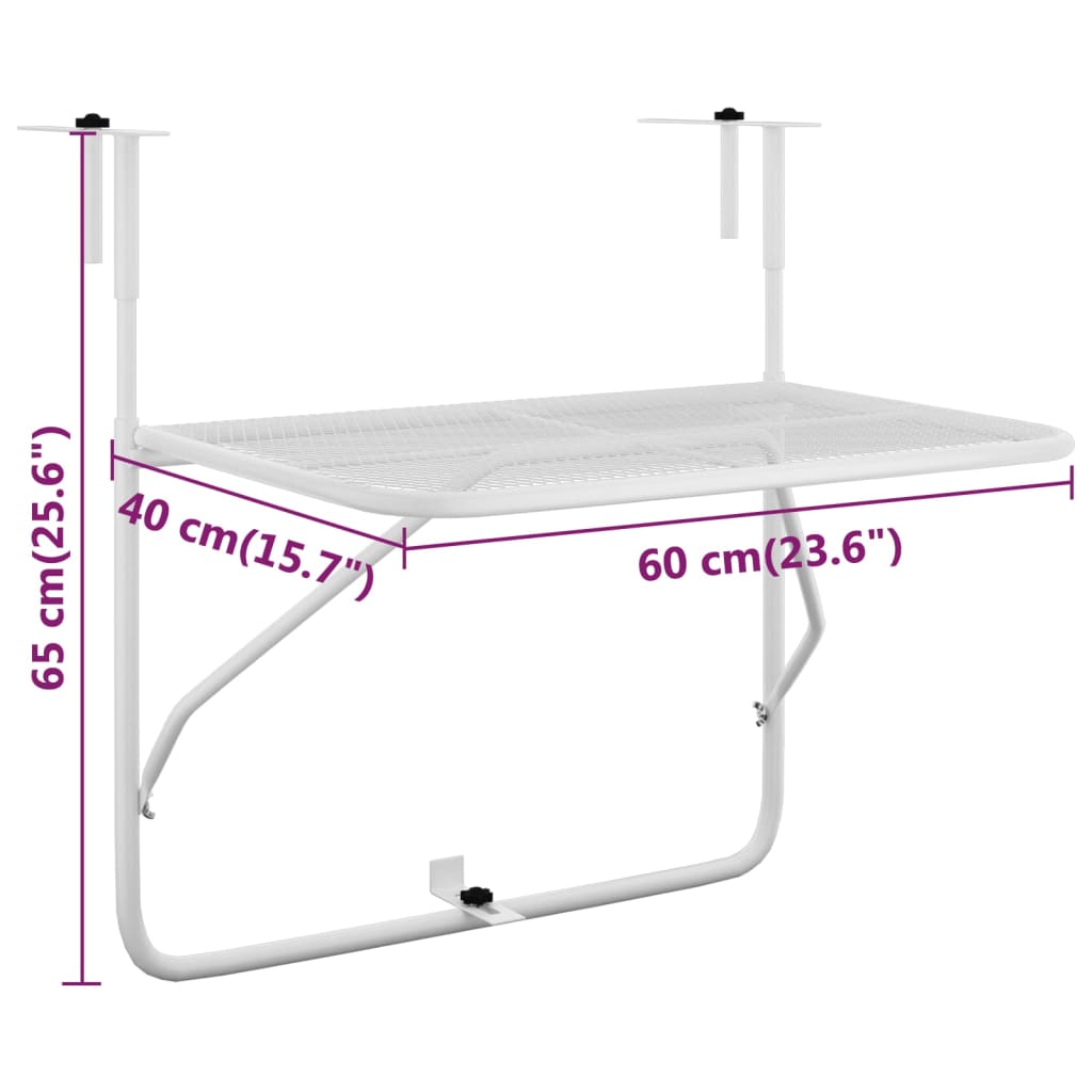 Tavolo da Balcone Bianco 60x40 cm in Acciaio - homemem39