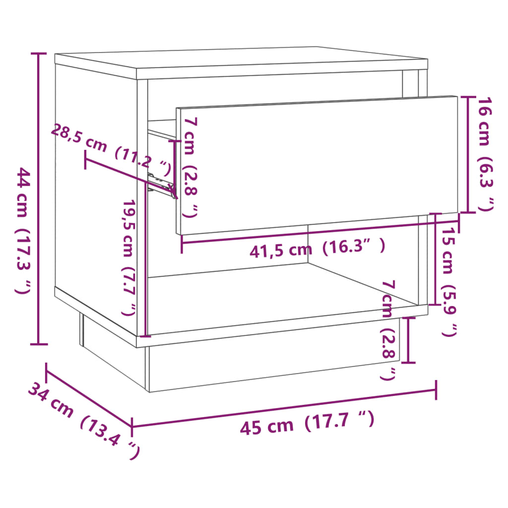 Comodini 2 pz Bianchi 45x34x44 cm in Truciolato