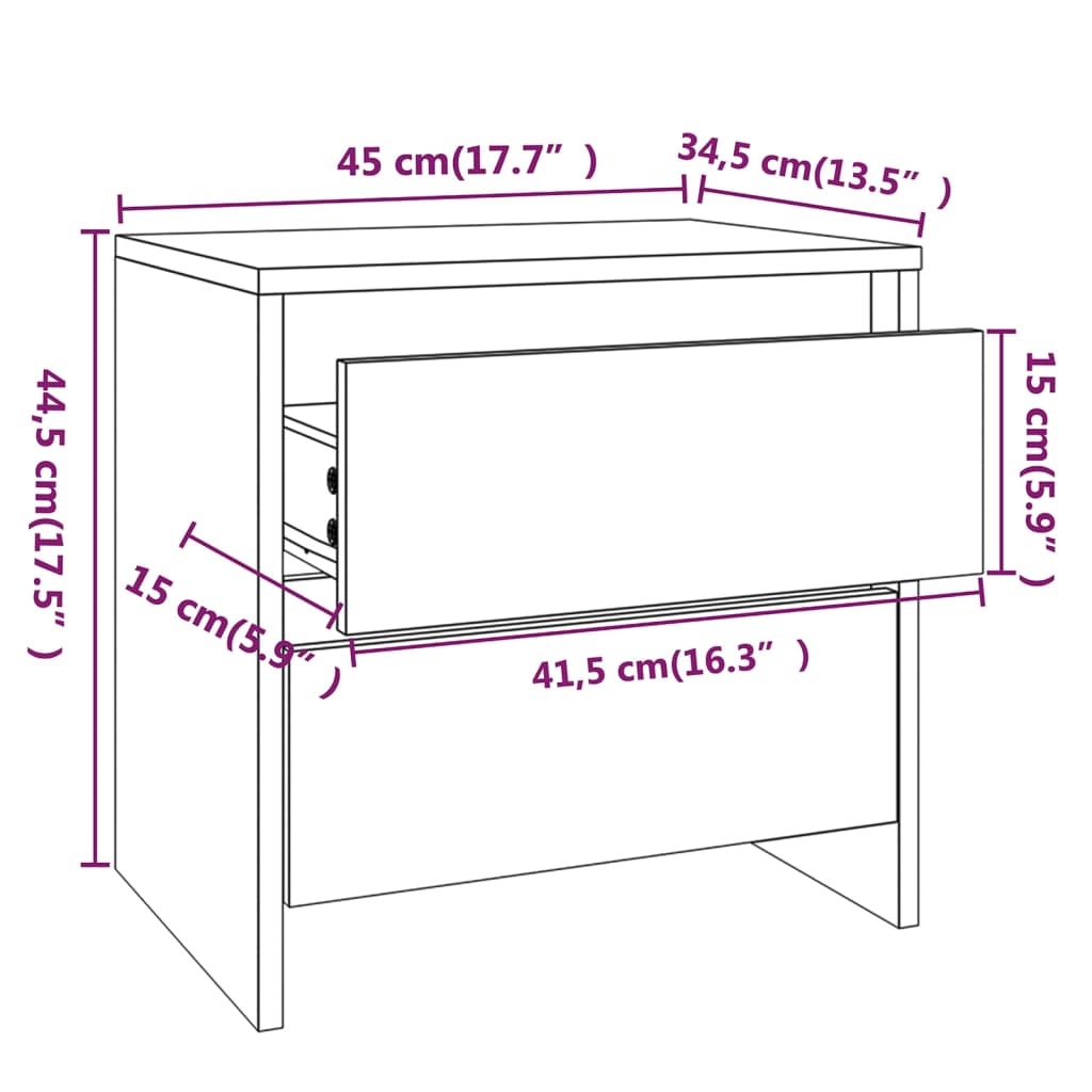 Comodino Bianco 45x34,5x44,5 cm in Legno Ingegnerizzato