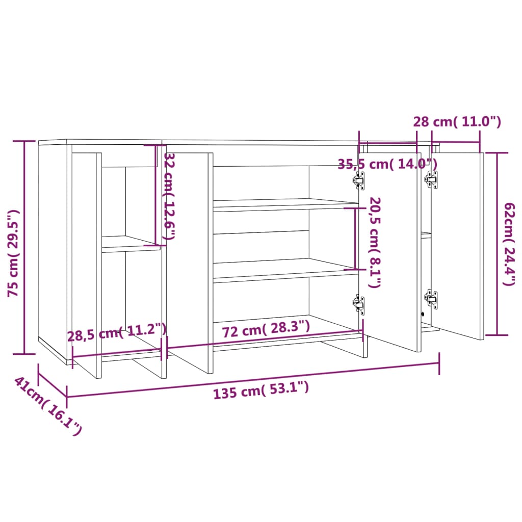 Credenza Grigio Sonoma 135x41x75 cm in Truciolato