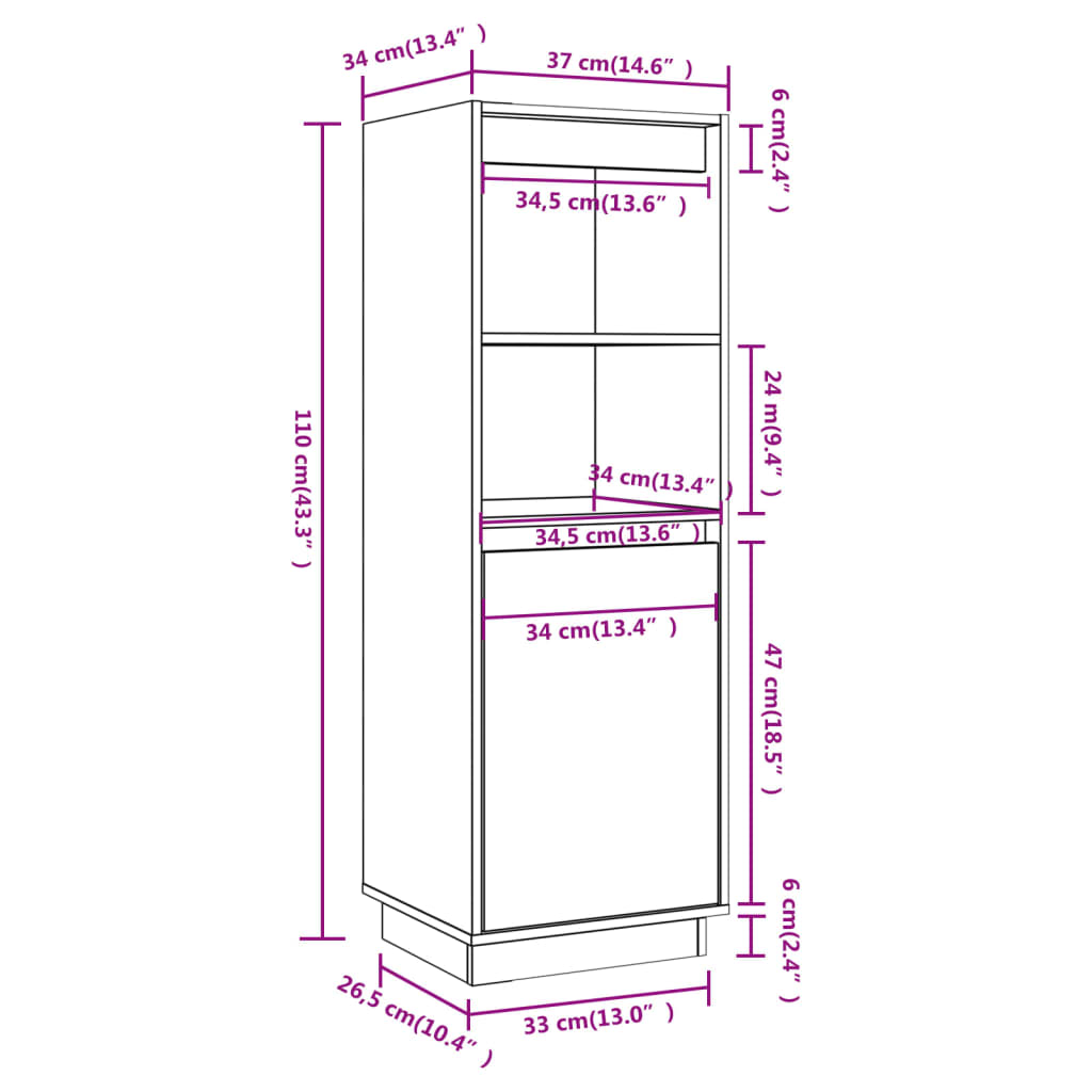 Credenza Bianca 37x34x110 cm in Legno Massello di Pino - homemem39