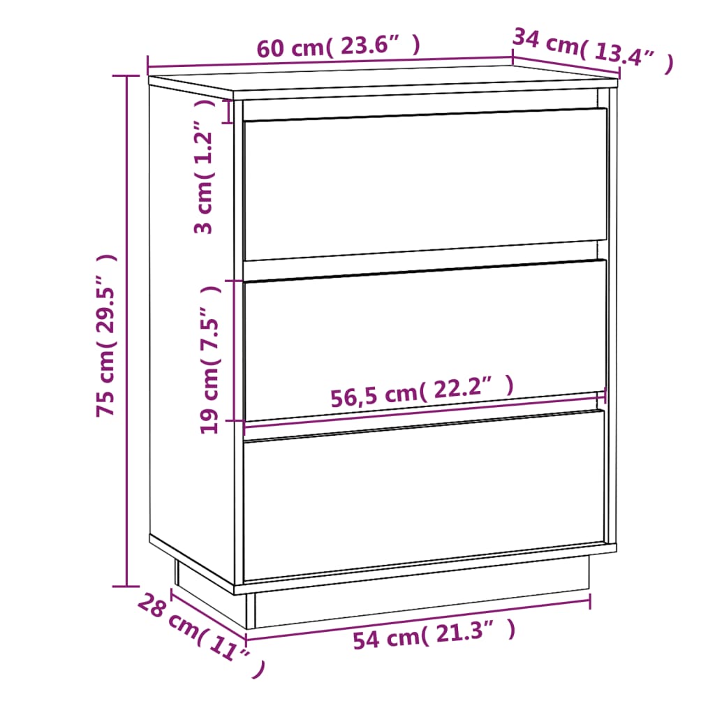 Credenza Marrone Ambra 60x34x75 cm in Legno Massello di Pino - homemem39