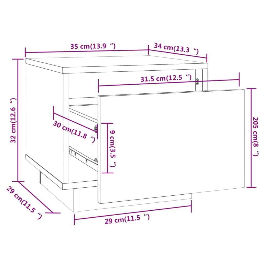 Comodini 2 pz 35x34x32 cm in Legno Massello di Pino