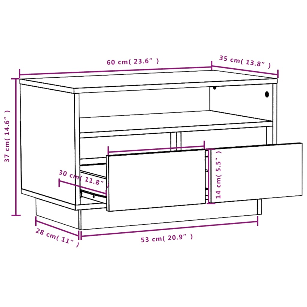 Mobile Porta TV Nero 60x35x37 cm in Legno Massello di Pino