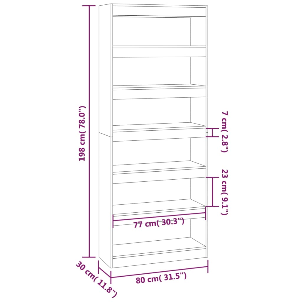 Libreria/Divisorio Rovere Marrone 80x30x198 cm in Truciolato