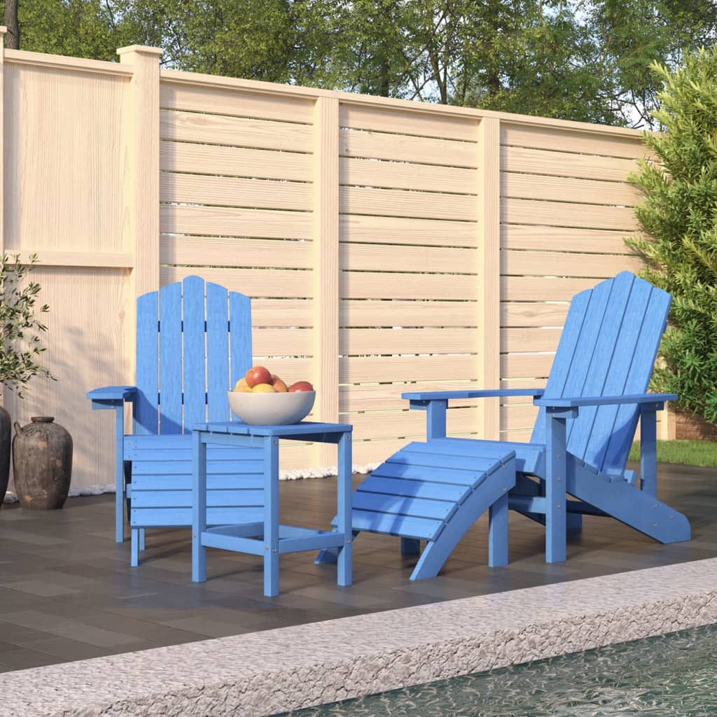 Sedie Giardino Poggiapiedi e Tavolo Adirondack HDPE Blu Acqua - homemem39