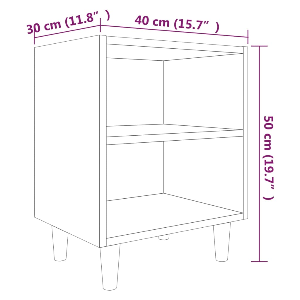 Comodini Gambe in Legno Massello 2 pz Rovere Marrone 40x30x50cm