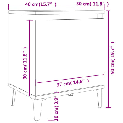 Comodino con Gambe in Metallo Rovere Fumo 40x30x50 cm