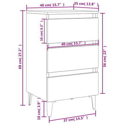 Comodino con Gambe in Metallo Grigio Sonoma 40x35x69 cm