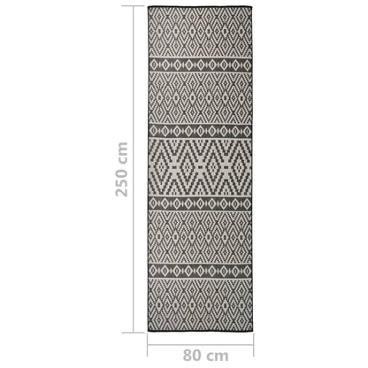 Tappeto da Esterni a Tessitura Piatta 80x250 cm Strisce Nere - homemem39