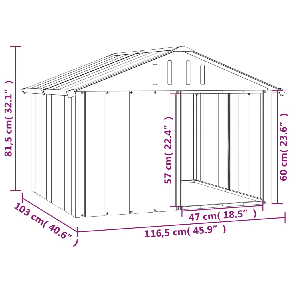 Casetta per Cani Antracite 116,5x103x81,5 cm Acciaio Zincato