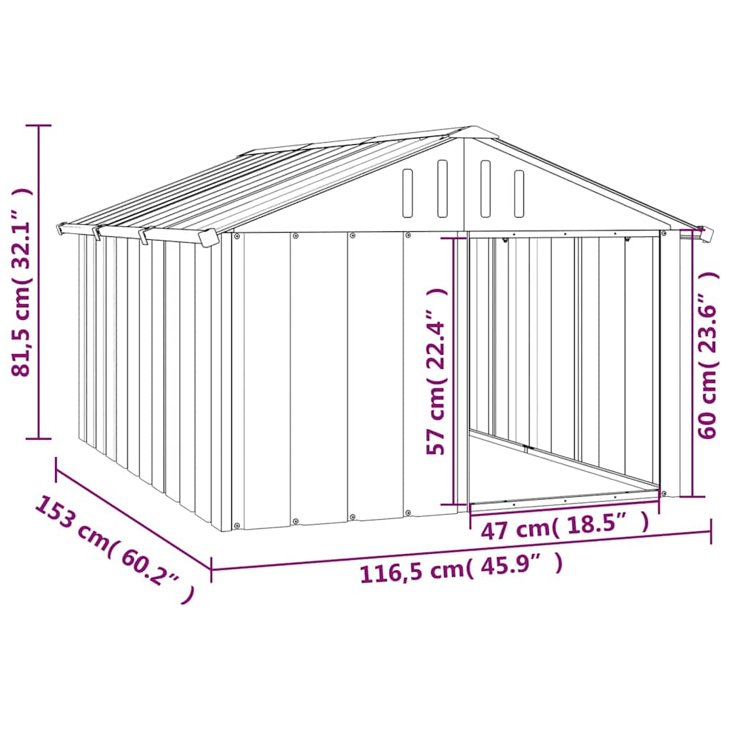 Casetta per Cani Antracite 116,5x153x81,5 cm Acciaio Zincato