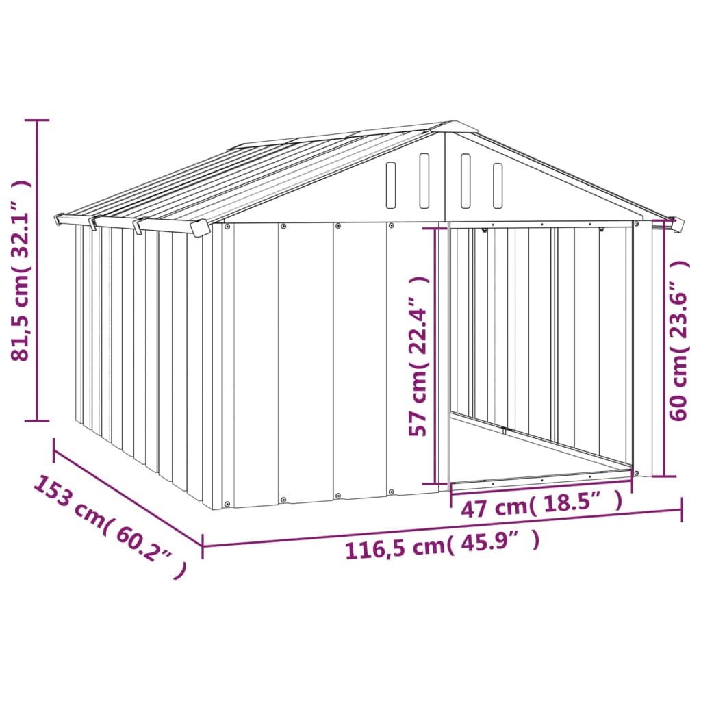 Casetta per Cani grigio 116,5x153x81,5 cm Acciaio Zincato - homemem39