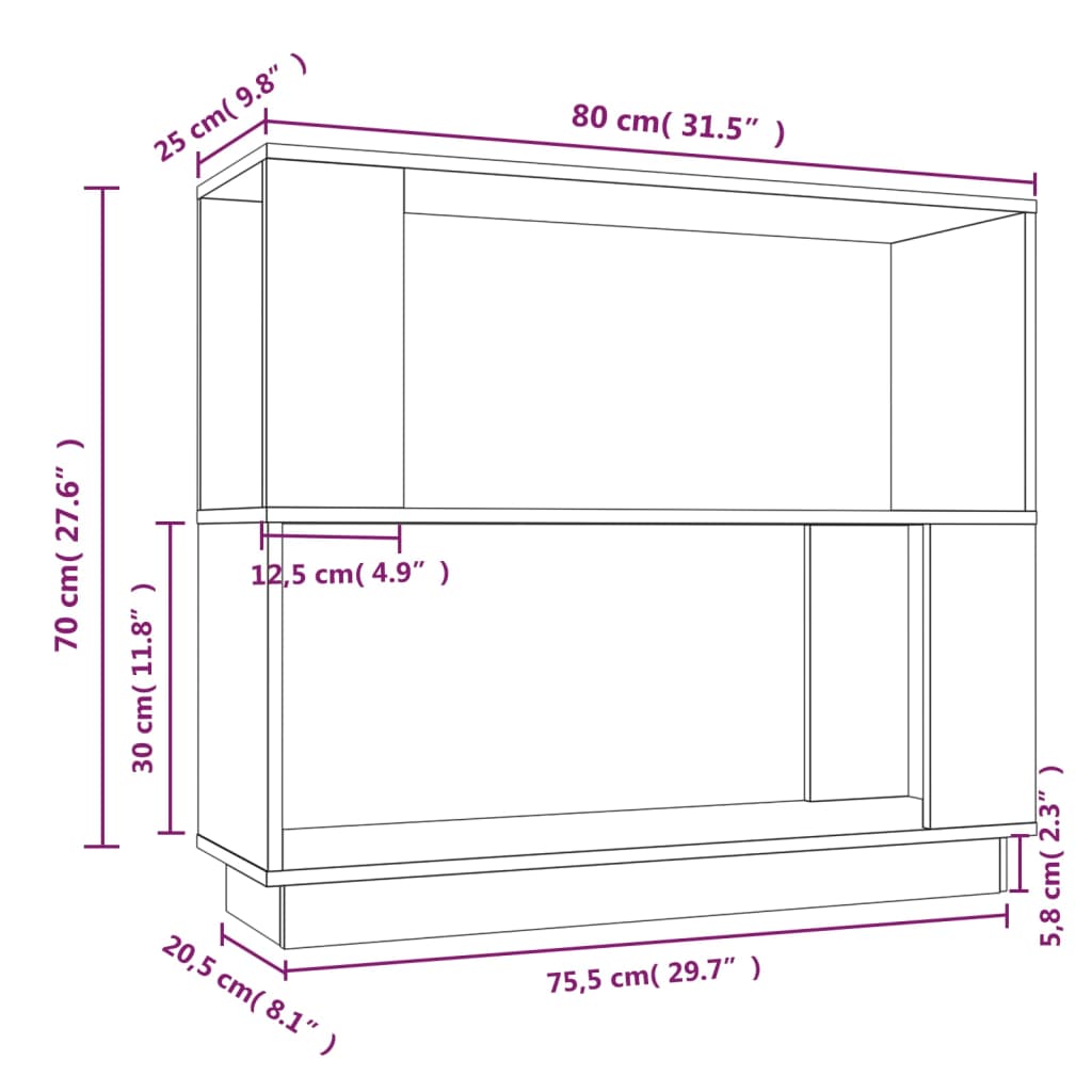 Libreria/Divisorio Nero 80x25x70 cm in Legno Massello di Pino - homemem39