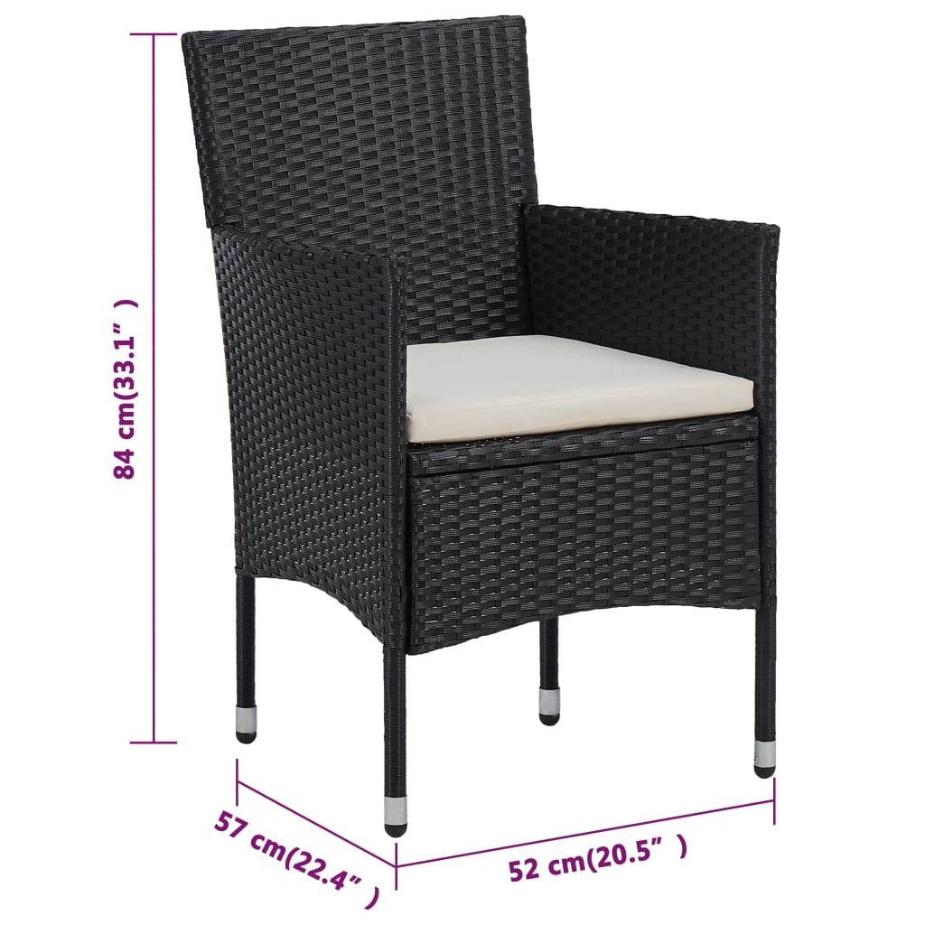 Sedie da Pranzo per Giardino 2 pz in Polyrattan Nero - homemem39