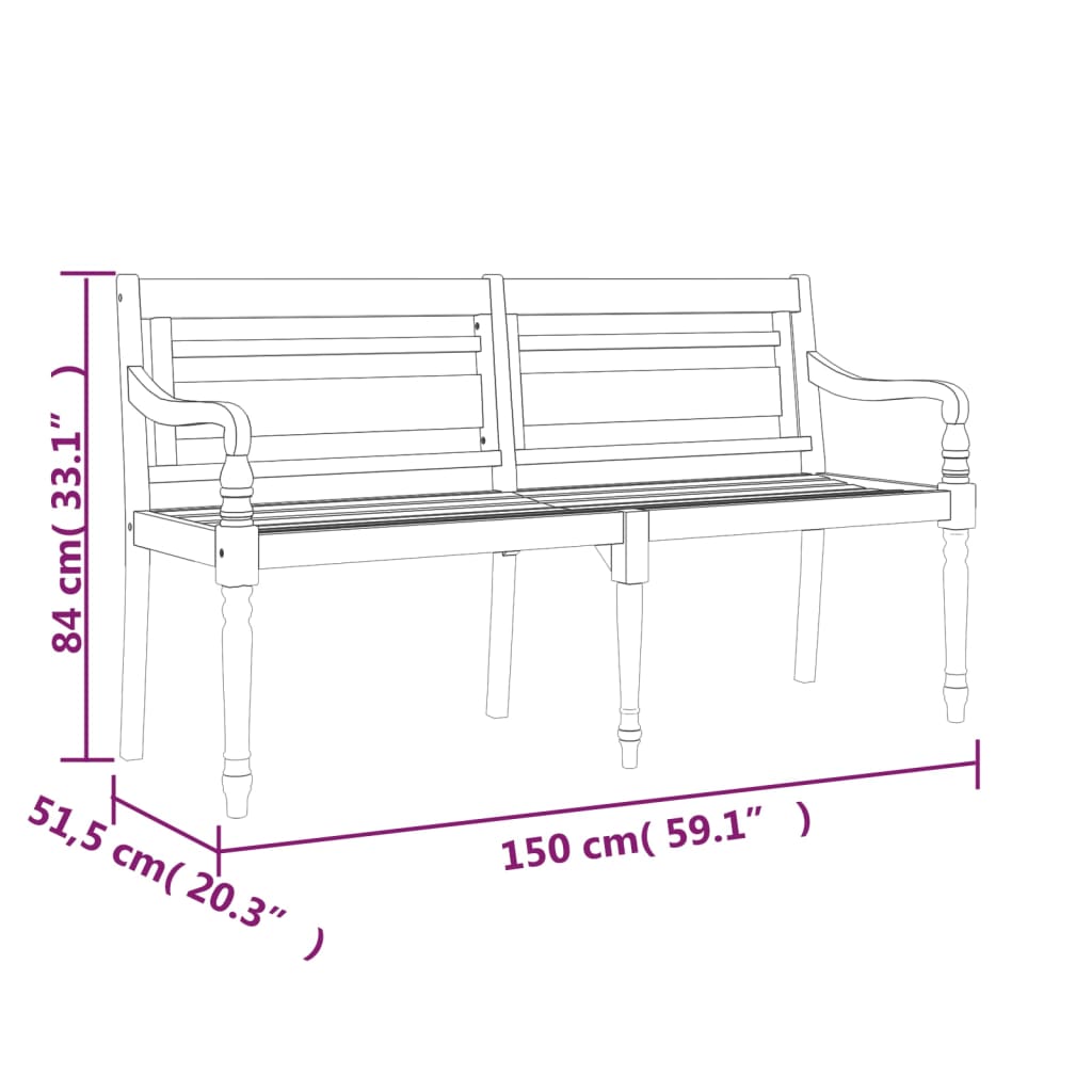 Panchina Batavia con Cuscino Crema 150 cm Legno Massello Teak - homemem39