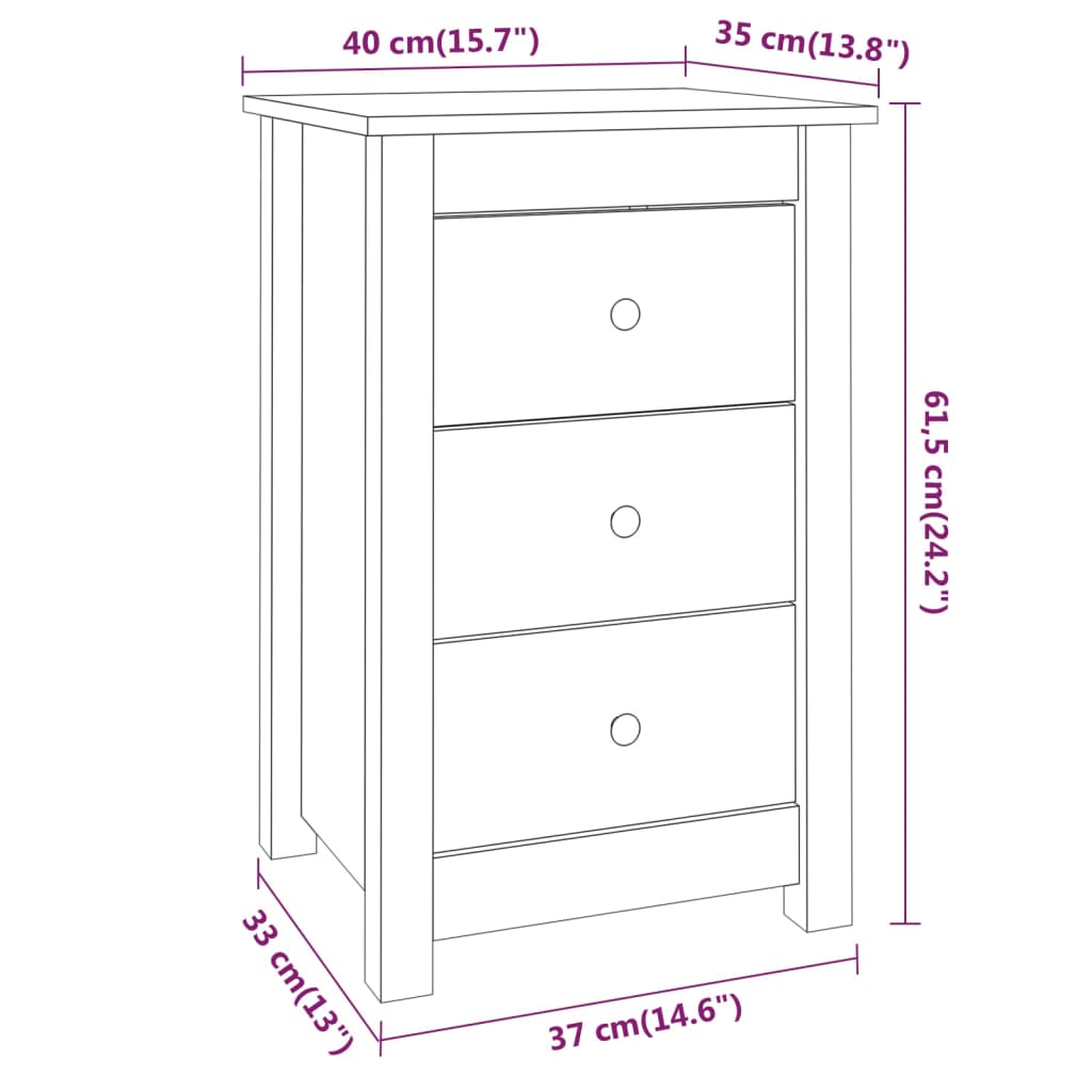 Comodino 40x35x61,5 cm in Legno Massello di Pino