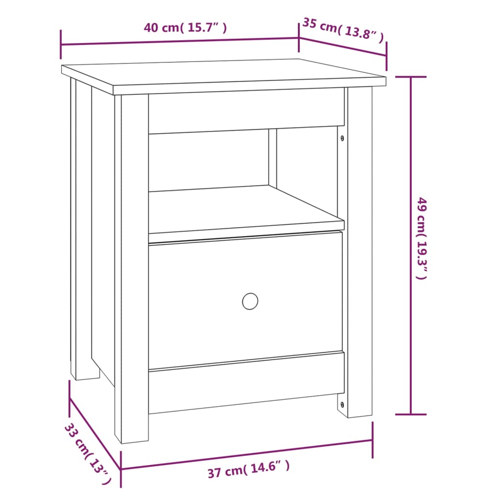 Comodino Grigio 40x35x49 cm in Legno Massello di Pino