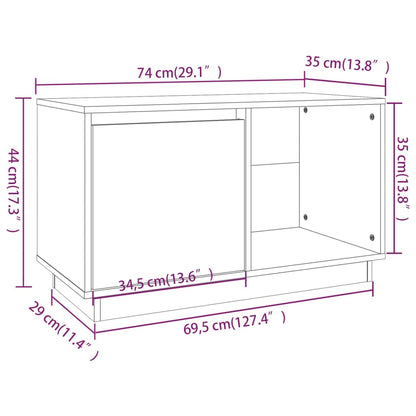 Mobile Porta TV Bianco 74x35x44 cm in Legno Massello di Pino