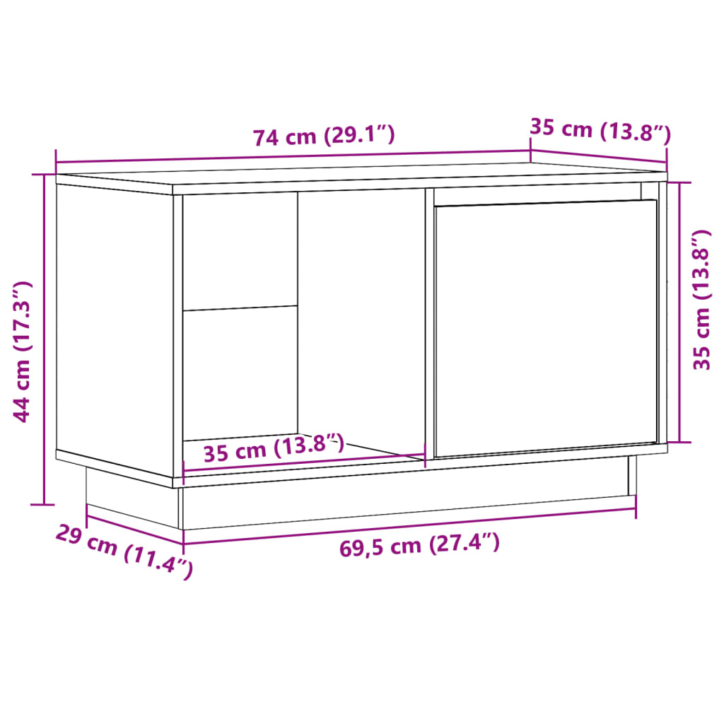 Mobile Porta TV Bianco 74x35x44 cm in Legno Massello di Pino - homemem39