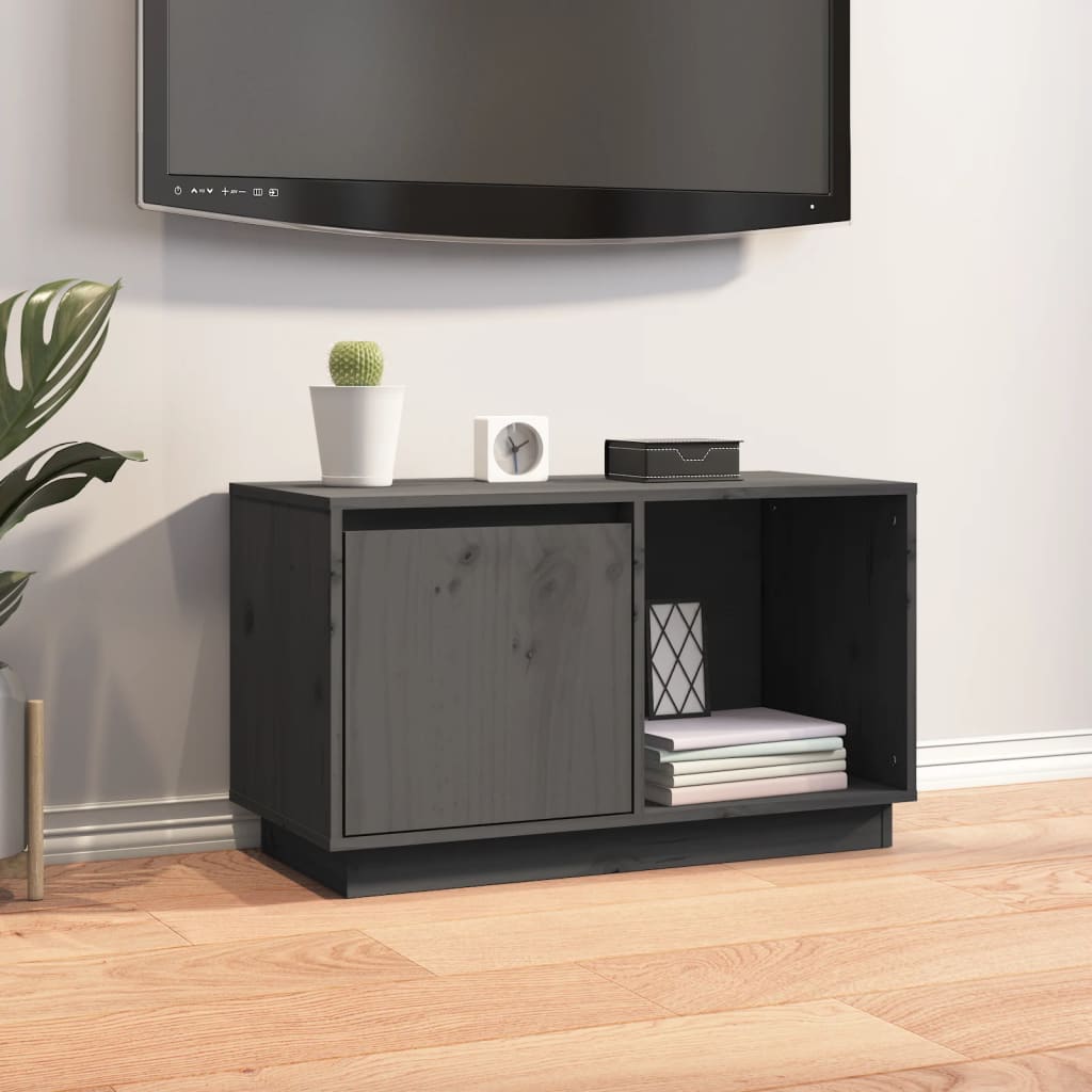 Mobile Porta TV Grigio 74x35x44 cm in Legno Massello di Pino - homemem39