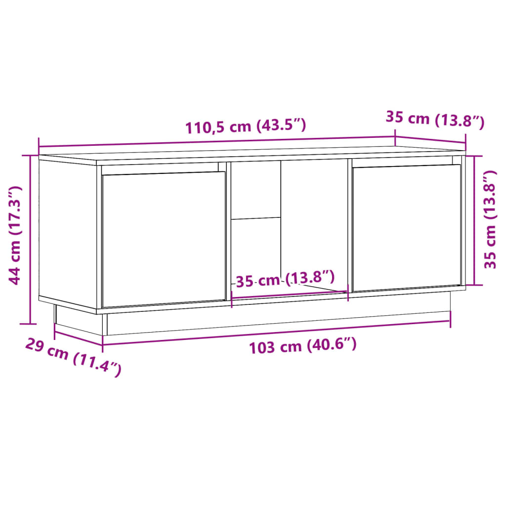 Mobile Porta TV 110,5x35x44 cm in Legno Massello di Pino - homemem39