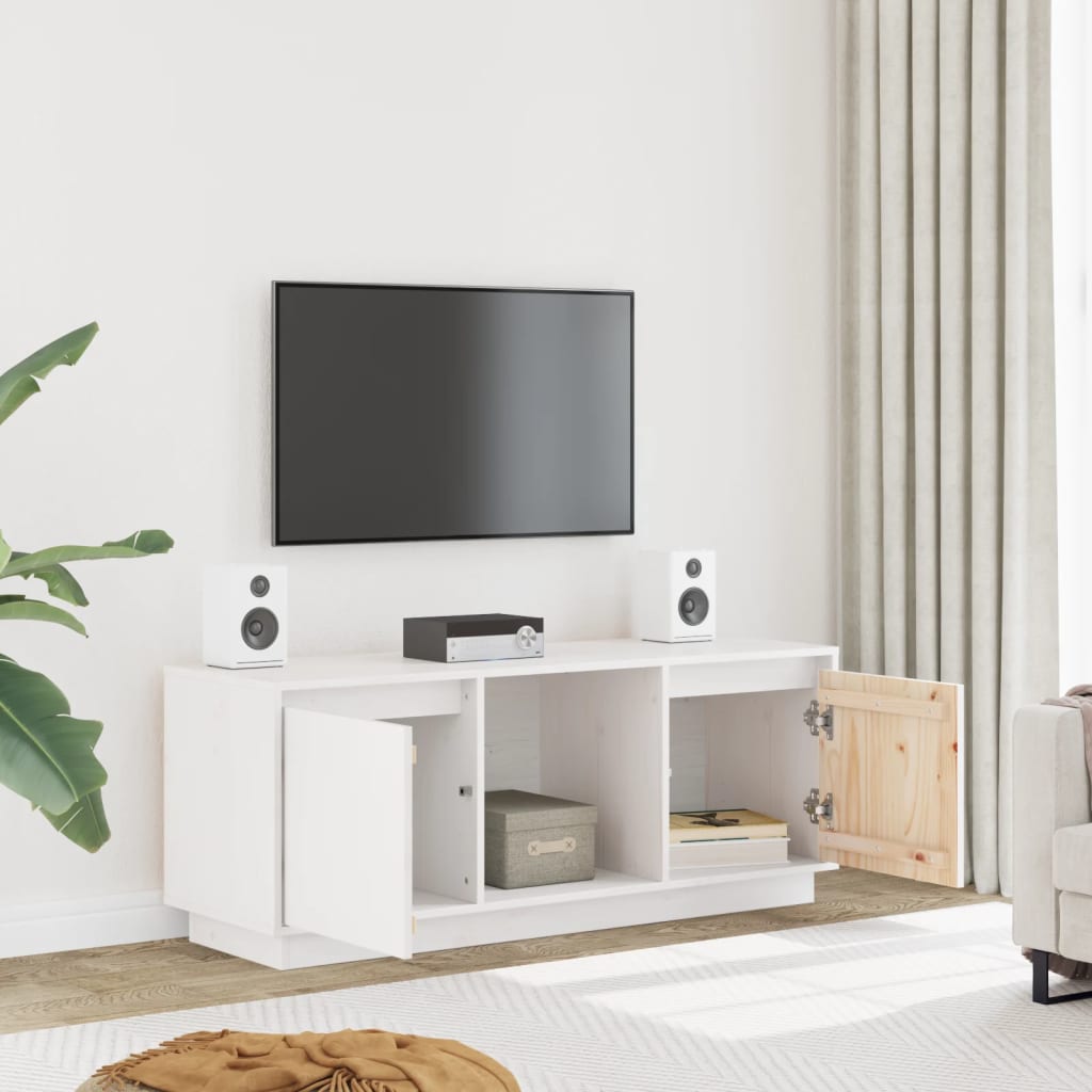 Mobile Porta TV Bianco 110,5x35x44 cm in Legno Massello di Pino - homemem39