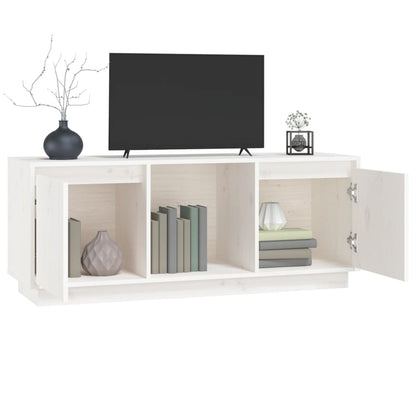 Mobile Porta TV Bianco 110,5x35x44 cm in Legno Massello di Pino - homemem39