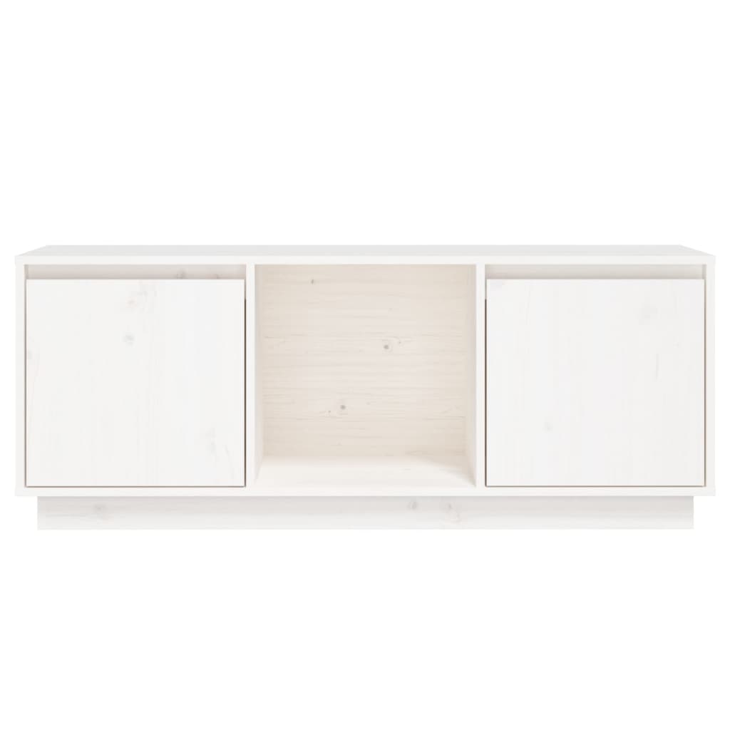 Mobile Porta TV Bianco 110,5x35x44 cm in Legno Massello di Pino - homemem39