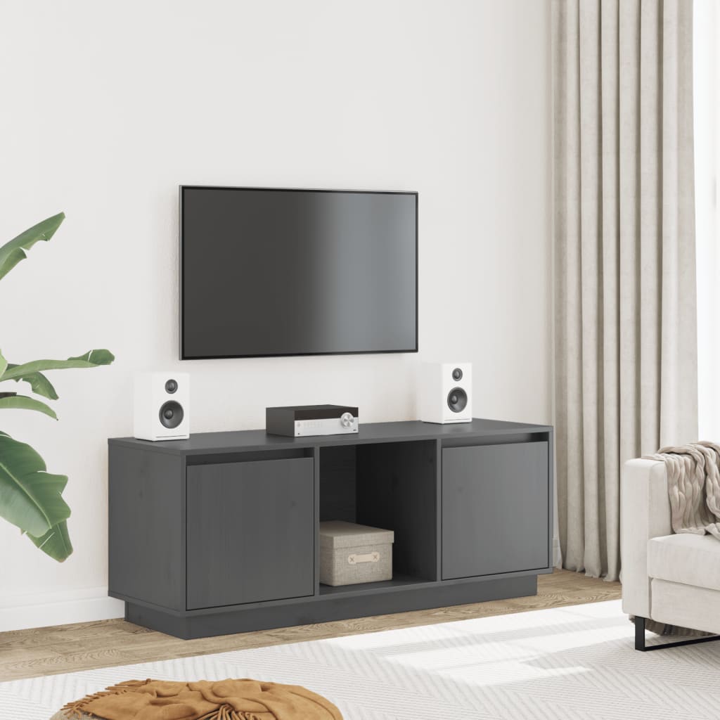 Mobile Porta TV Grigio 110,5x35x44 cm in Legno Massello di Pino - homemem39