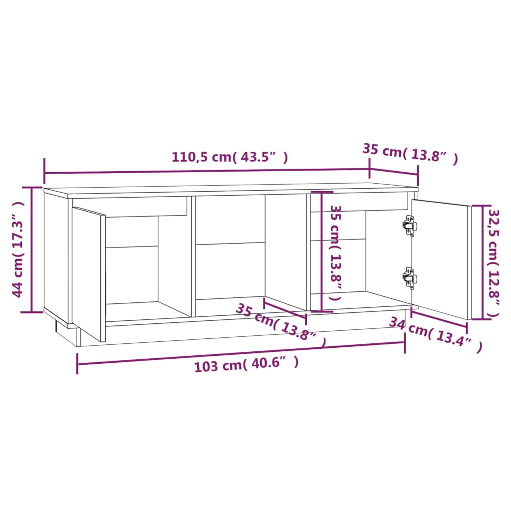 Mobile Porta TV Ambra 110,5x35x44 cm in Legno Massello di Pino - homemem39