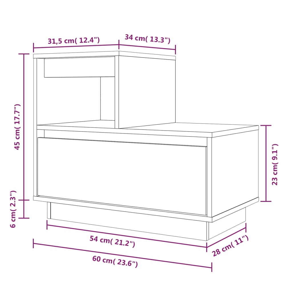 Comodino Marrone Ambrato 60x34x51 cm in Legno Massello di Pino